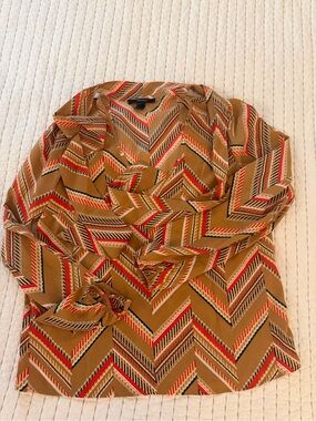 Forever 21 Tan Chevron Tie-Neck Blouse with Red & Black Stripes